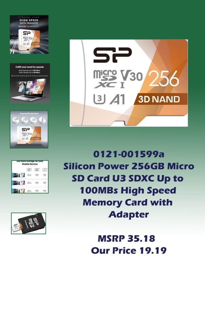 0121-001599a Silicon Power 256GB Micro SD Card U3 SDXC Up to 100MBs High Speed Memory Card with Adapter img0_MSRP 35.18 Our Price 19.19 copy