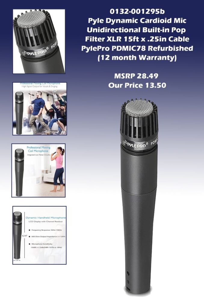 0132-001295b-Pyle Dynamic Cardioid Mic Unidirectional Built-in Pop Filter XLR 15ft x .25in Cable PylePro PDMIC78 Refurbished (12 month Warranty) img0_MSRP 28.49 Our Price 13.50 copy