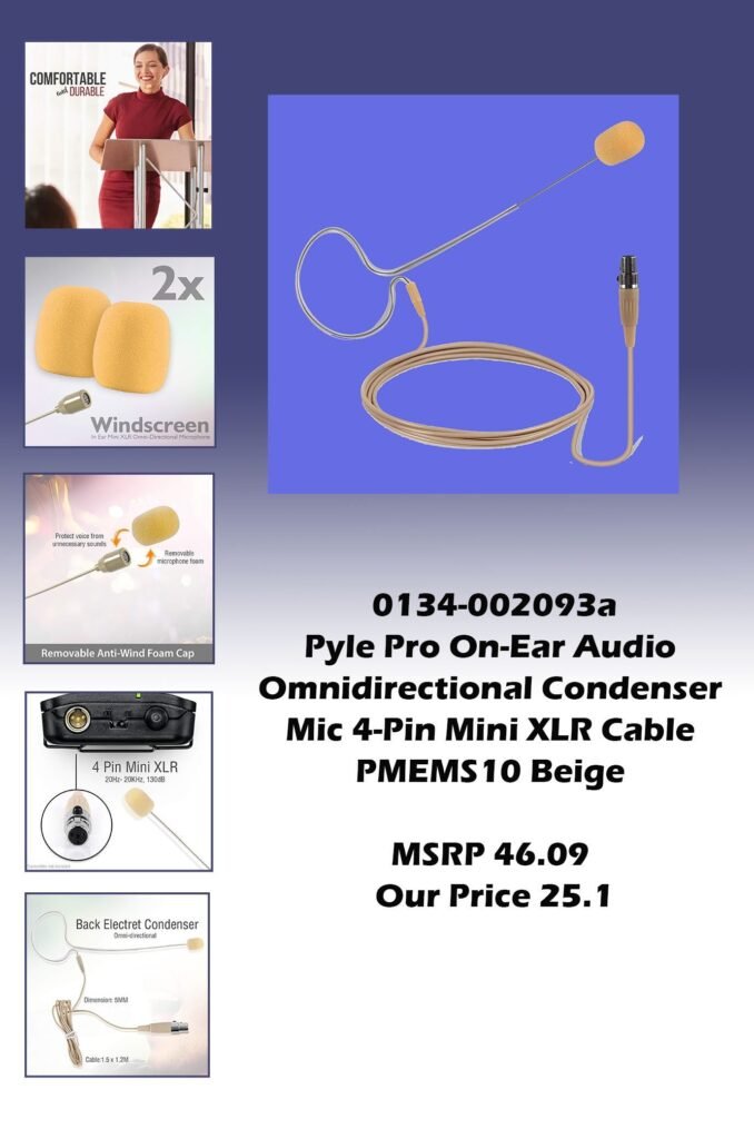 0134-002093a-Pyle Pro On-Ear Audio Condenser Mic Omnidirectional Condenser Mic 4-Pin Mini XLR Cable PMEMS10 Beige img0_MSRP 46.09 Our Price 25.1 copy