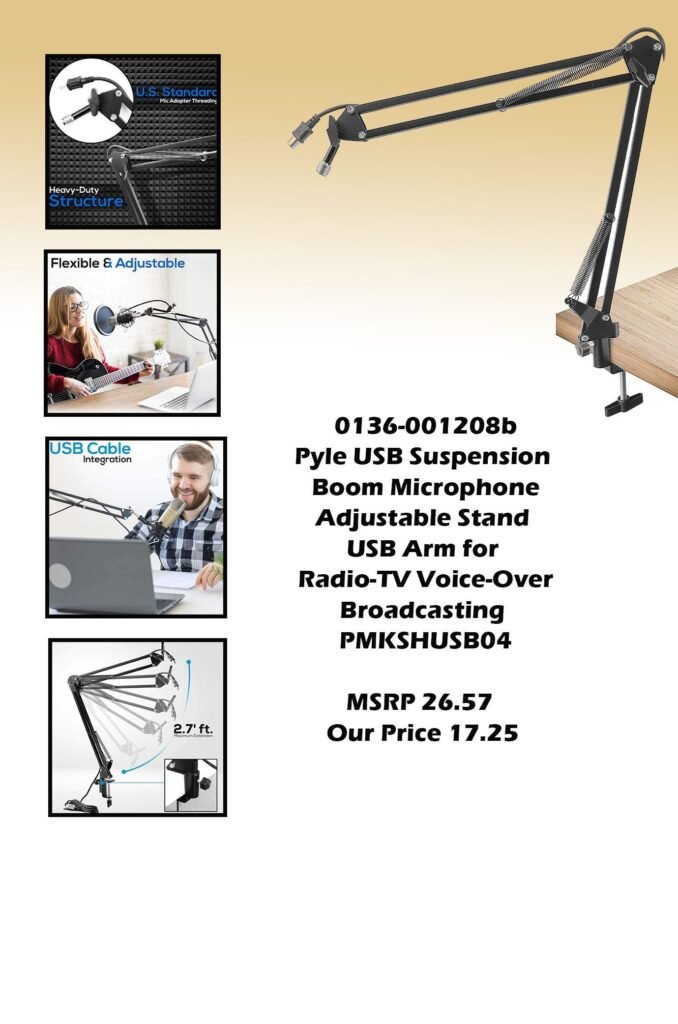 0136-001208b-Pyle USB Suspension Boom Microphone Adjustable Stand USB Arm for Radio-TV Voice-Over Broadcasting PMKSHUSB04 img0_MSRP 26.57  Our Price 17.25 copy