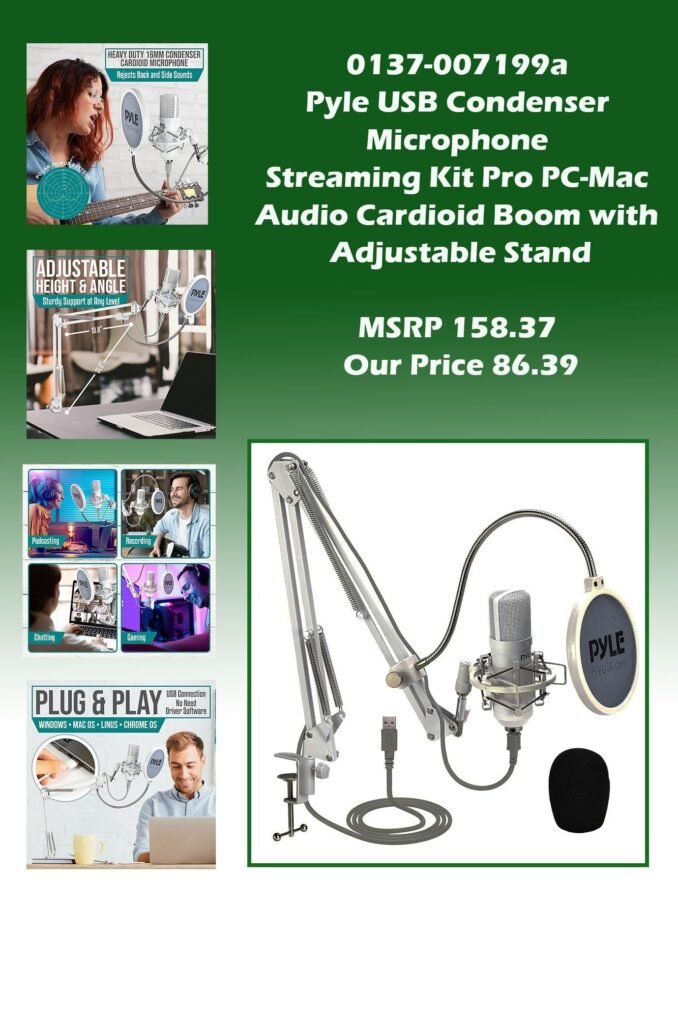 0137-007199a Pyle USB Condenser Microphone Streaming Kit Pro PC-Mac Audio Cardioid Boom with Adjustable Stand img0_MSRP 158.37 Our Price 86.39 copy