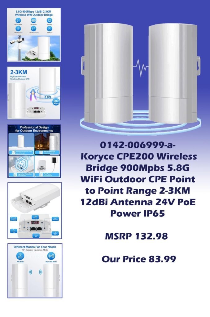 0142-006999-a- Koryce CPE200 Wireless Bridge 900Mpbs 5.8G WiFi Outdoor CPE Point to Point Range 2-3KM 12dBi Antenna 24V PoE Power IP65 copy