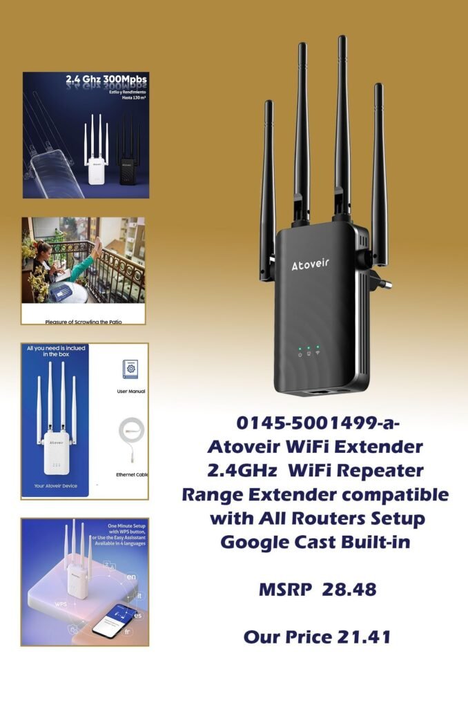 0145-5001499-a-Atoveir WiFi Extender 2.4GHz WiFi Repeater Range Extender compatible with All Routers Setup_MSRP 28.48 Our Price 21.41 copy